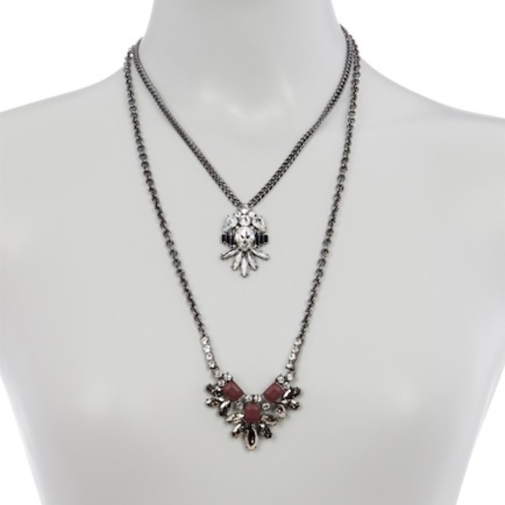 Double Row Stone Pendant Necklace